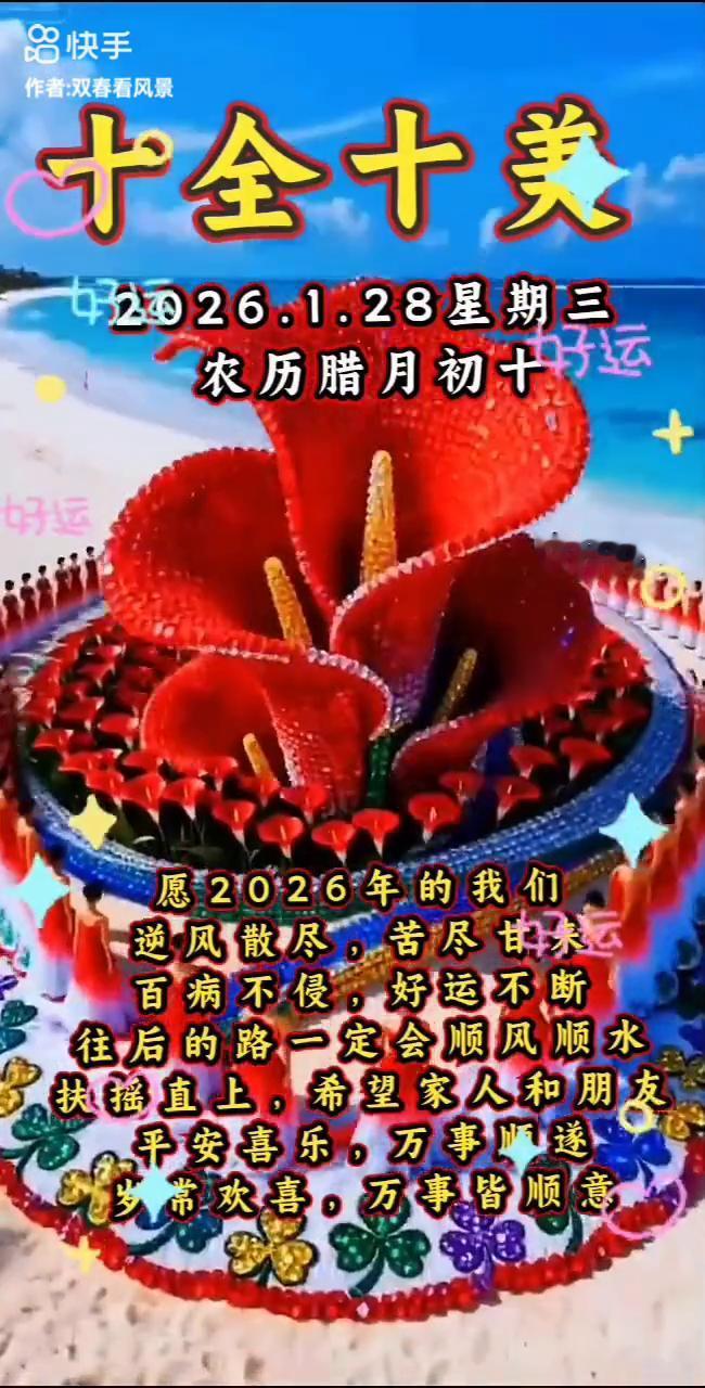 十全十美。
今天是元月二十八日星期三，农历腊月初十，十全十美日。据说在今天许愿都