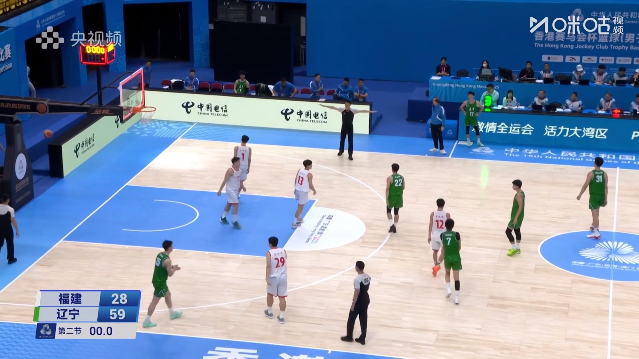 全运会辽宁队u22组比赛辽宁对福建半场比赛结束辽宁队暂时领先31分八人轮转的辽宁