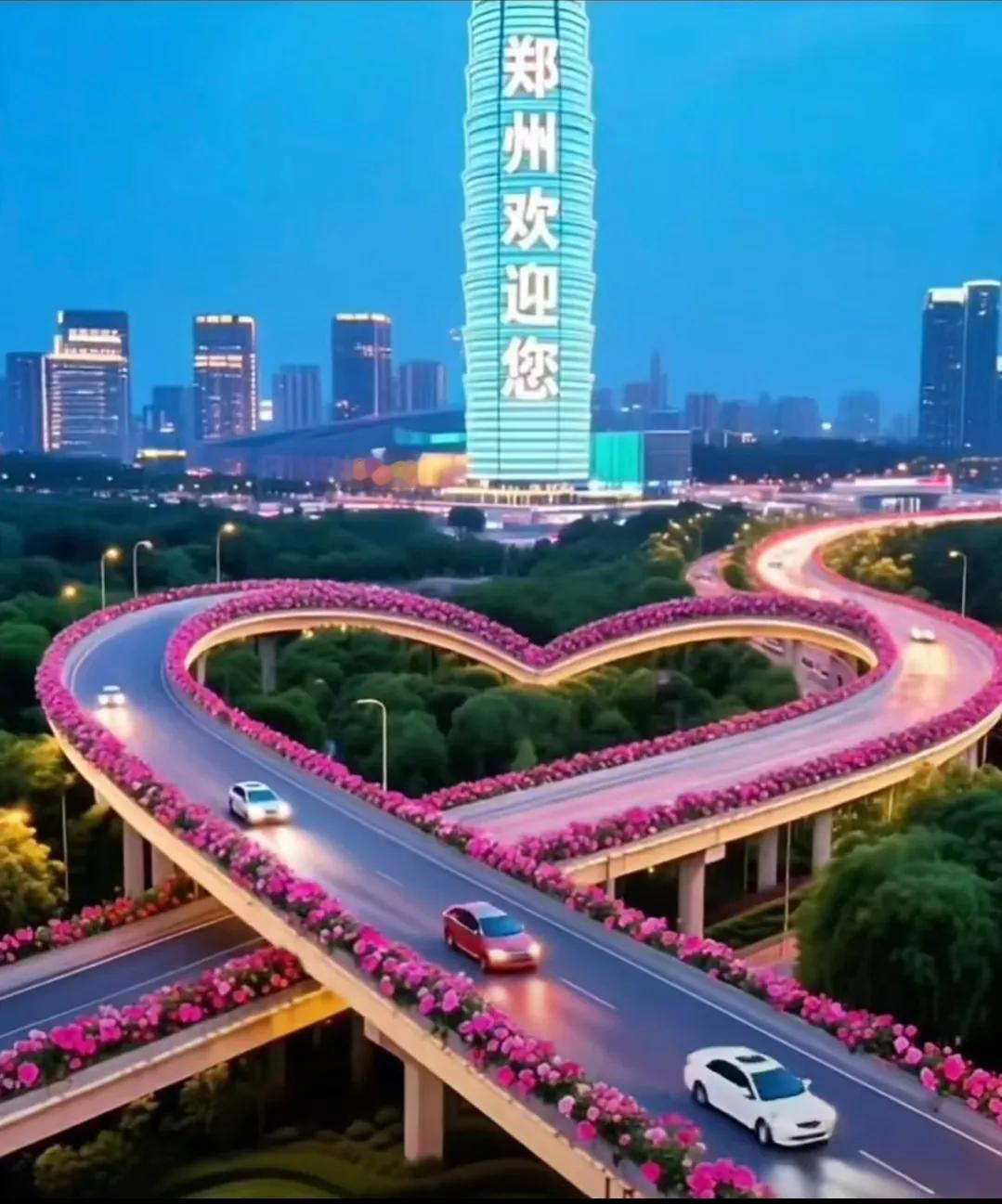 五一假期，河南郑州欢迎你。郑重声明：不是AI，不是AI，这是真实的郑州，立交桥上