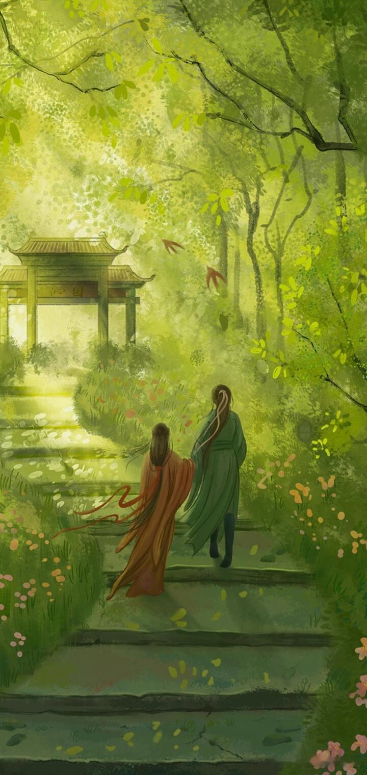 鹧鸪天·林间行
 
软翠盈阶风自轻，溪光摇碎一亭晴。
并肩踏遍春深浅，漫把闲愁付