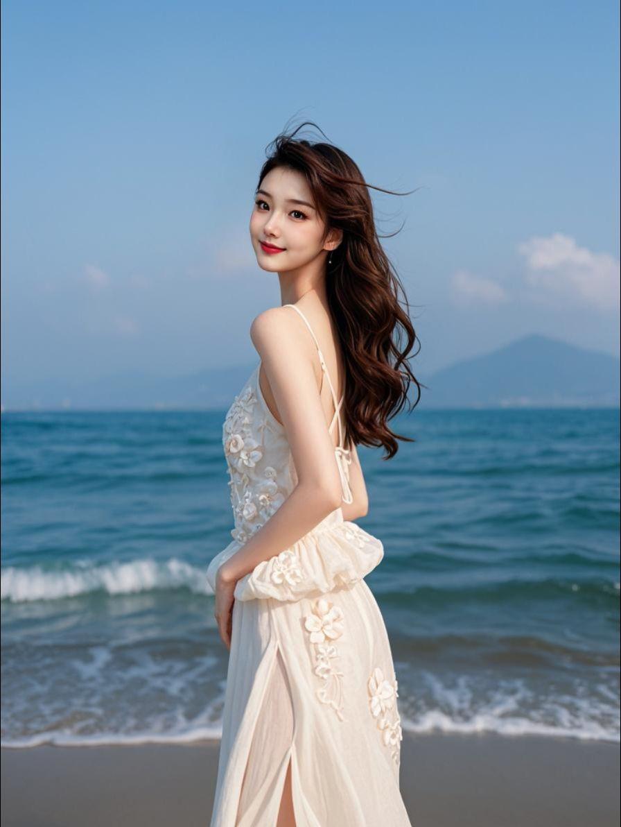AI海边白纱少女