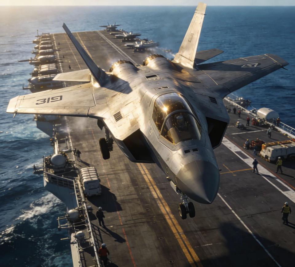 航母上的猛禽战斗机，震撼的军事力量！🛫️🚀它们犹如钢铁巨兽身旁的利刃，在航母