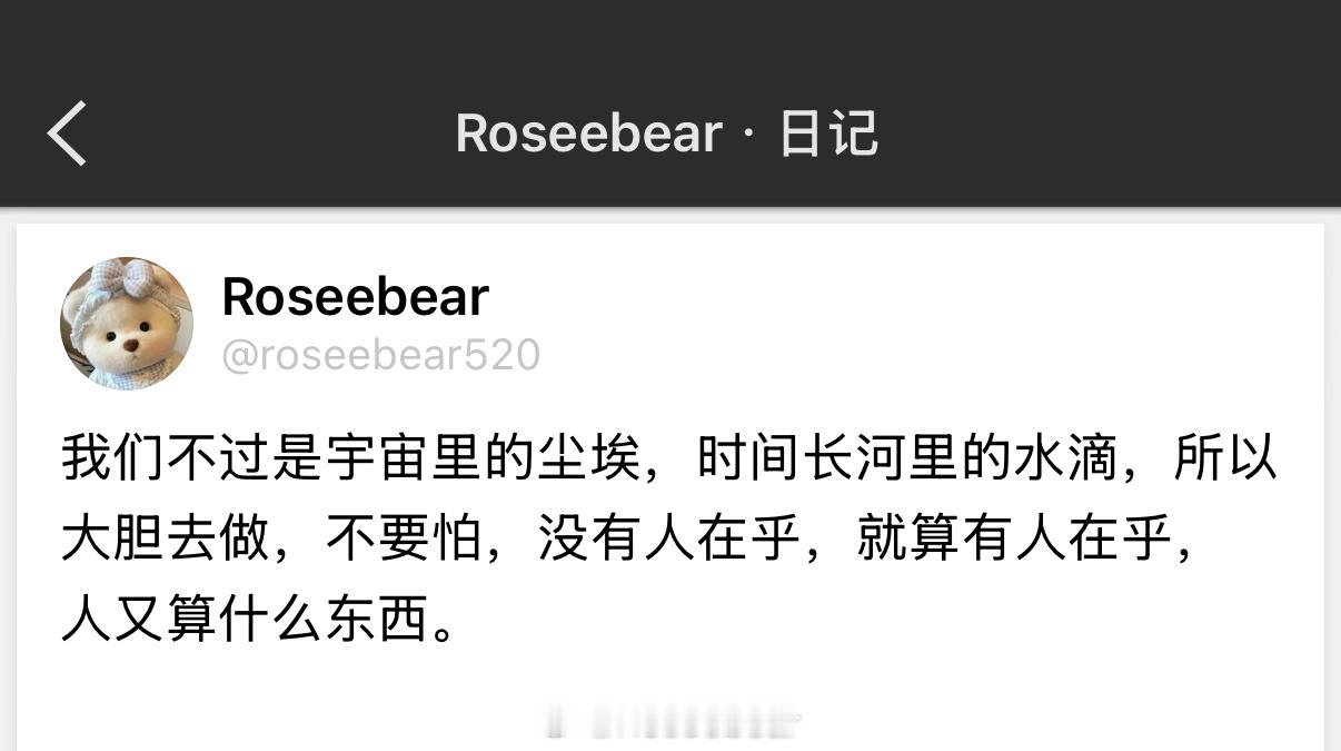 我们不过是宇宙里的尘埃，时间长河里的水滴，所以大胆去做，不要怕，没有人在乎，就算