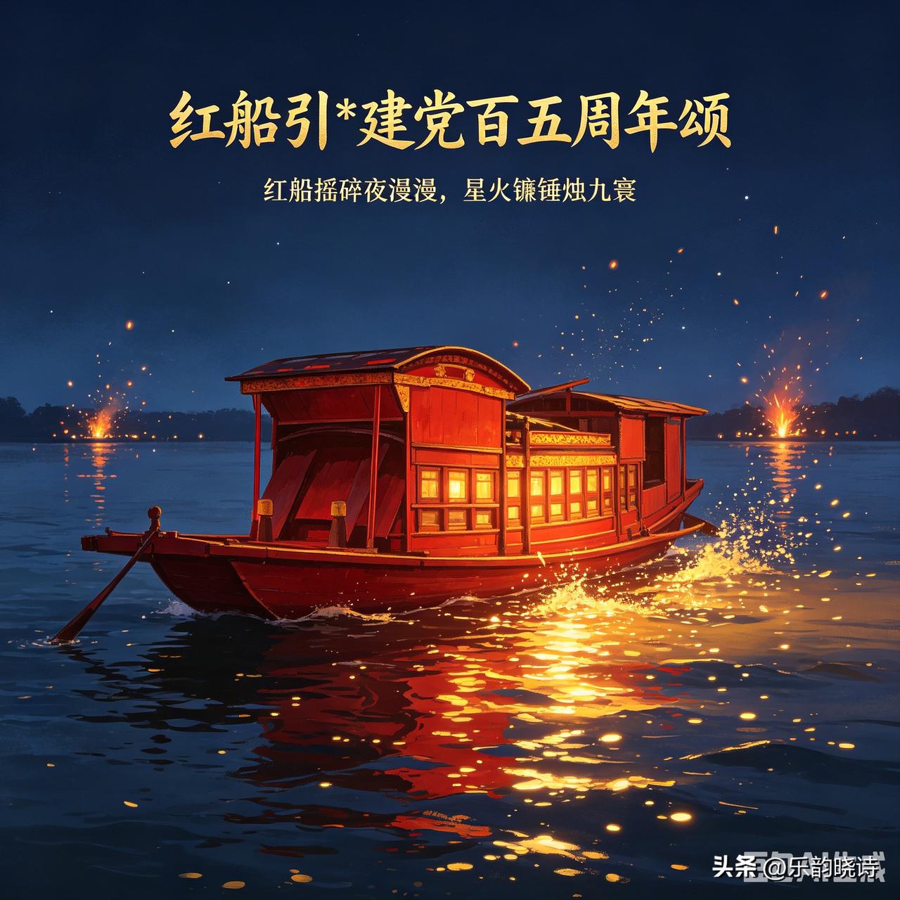 《红船引·建党百五周年颂》乐韵晓诗原创:
红船摇碎夜漫漫，
星火镰锤烛九寰。
征