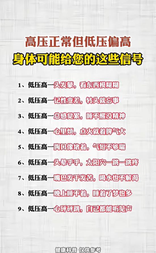 高压正常、低压偏高？看看你中招几种症状