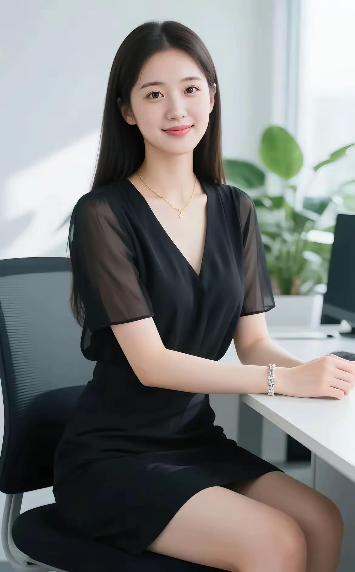 优雅职场风，黑裙搭配金饰，尽显女性魅力！