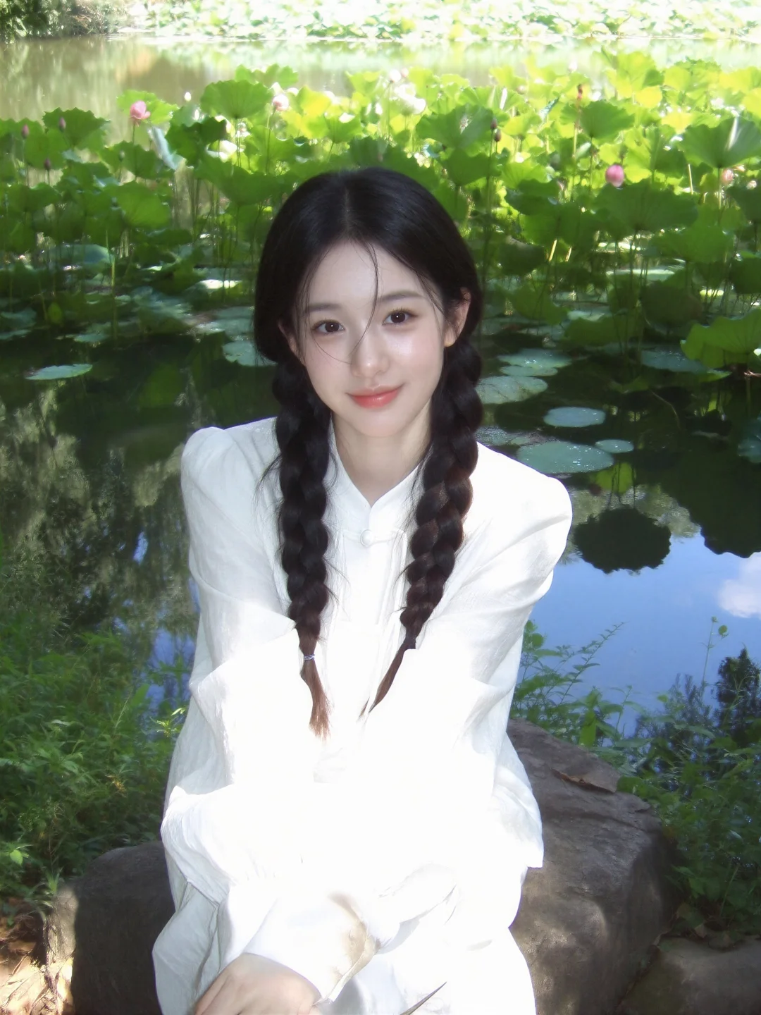 双麻花辫看起来好乖～