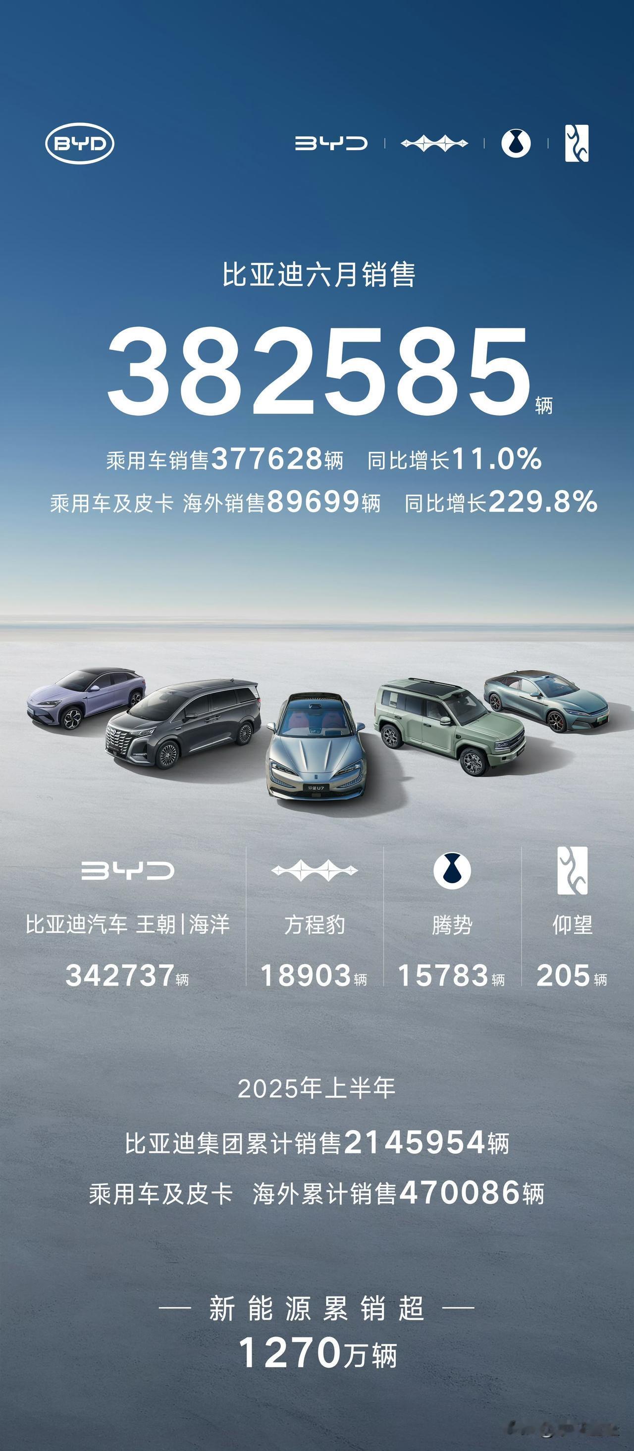 比亚迪果然“尽显颓势”了！6月销量出炉，全系总销量382585辆，乘用车3776