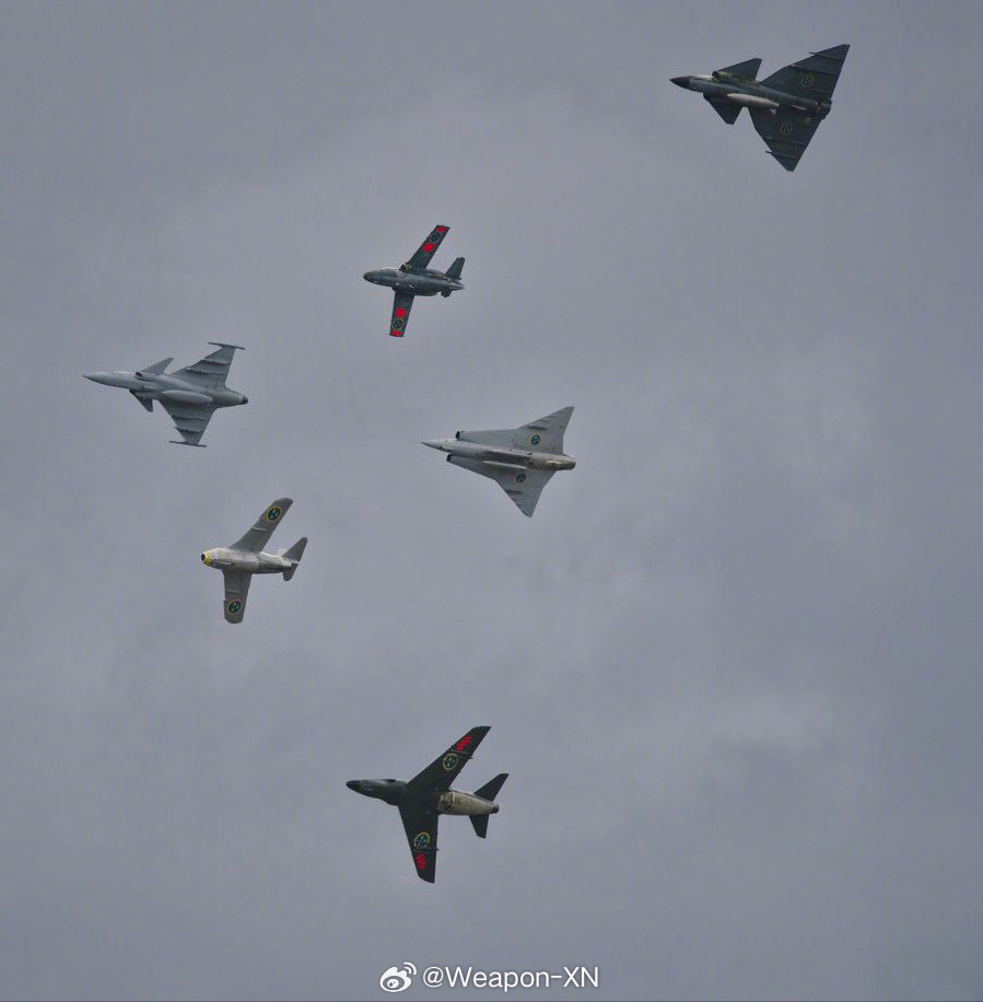 #兵器影像[超话]# 瑞典二战后自研战斗机大满贯编队——一个小国能干出这么多型号