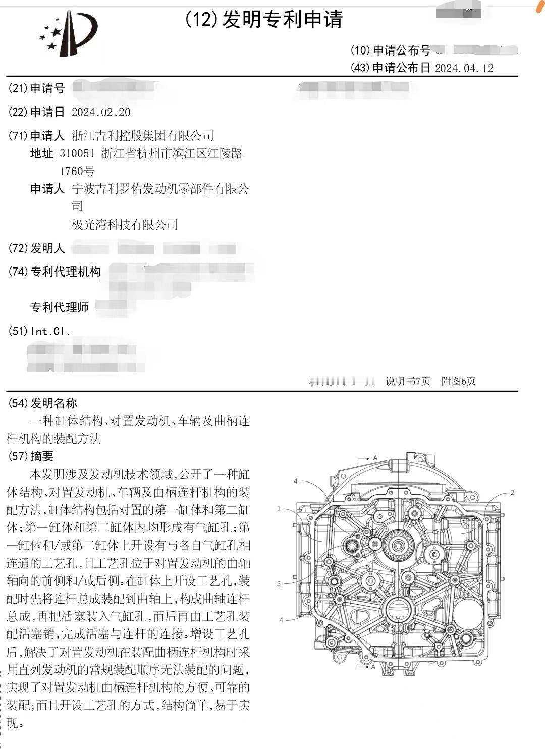 一份来自吉利的专利，一台2缸水平对置发动机，当增程器来使的话如果高度足够小，就能