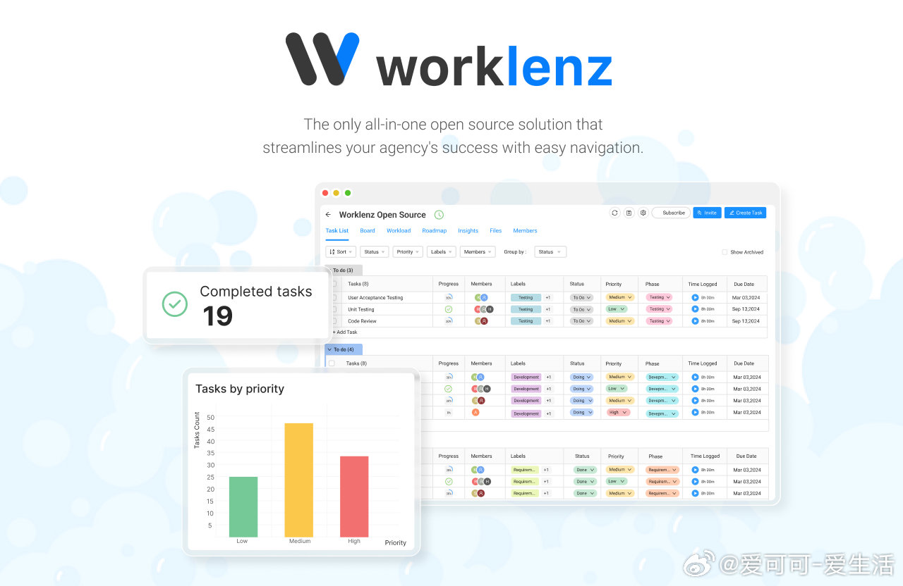 Worklenz：面向高效团队的全功能项目管理平台，整合任务管理、时间追踪与资源