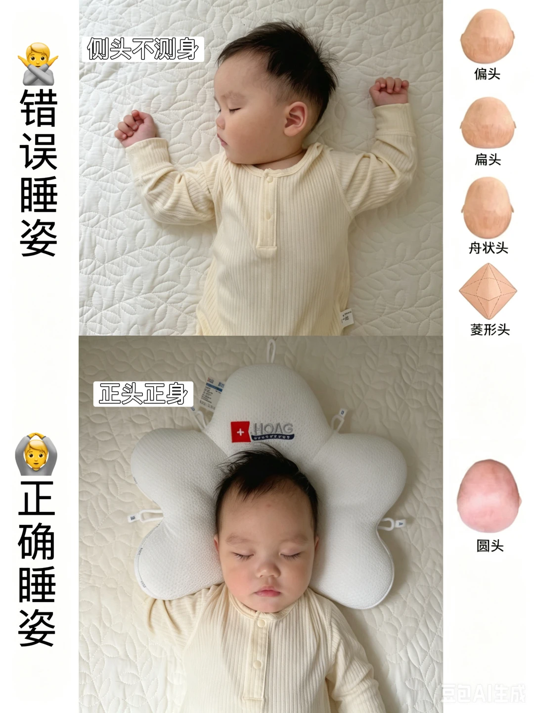 小宝宝轻松睡成小圆头是有方法的！
