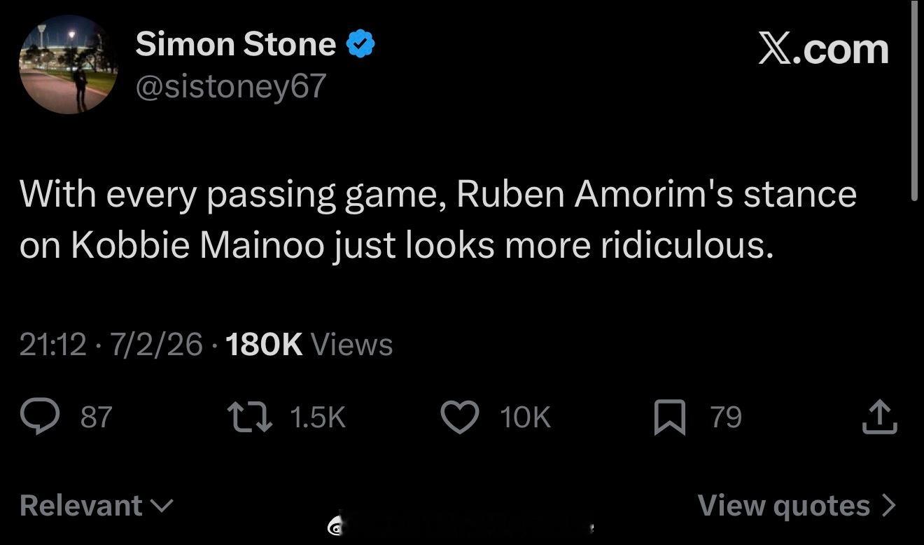 BBC石头哥，看看现在梅努的发挥，会觉得阿莫林在梅努的事情的立场上越荒谬曼联vs