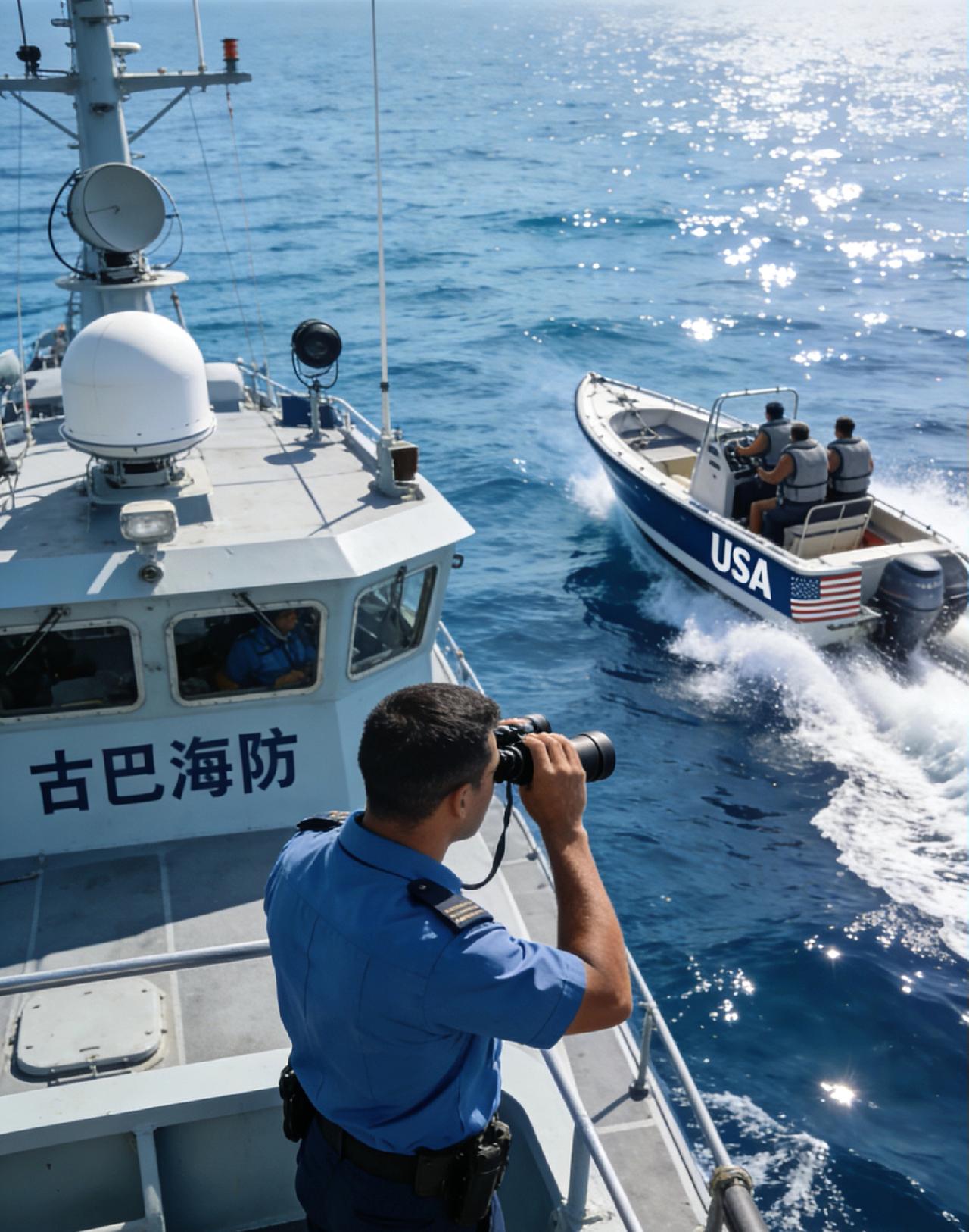 美快艇非法闯入古巴领海 被依法处置现场曝光
 
近日，一艘来自美国的快艇无视国际