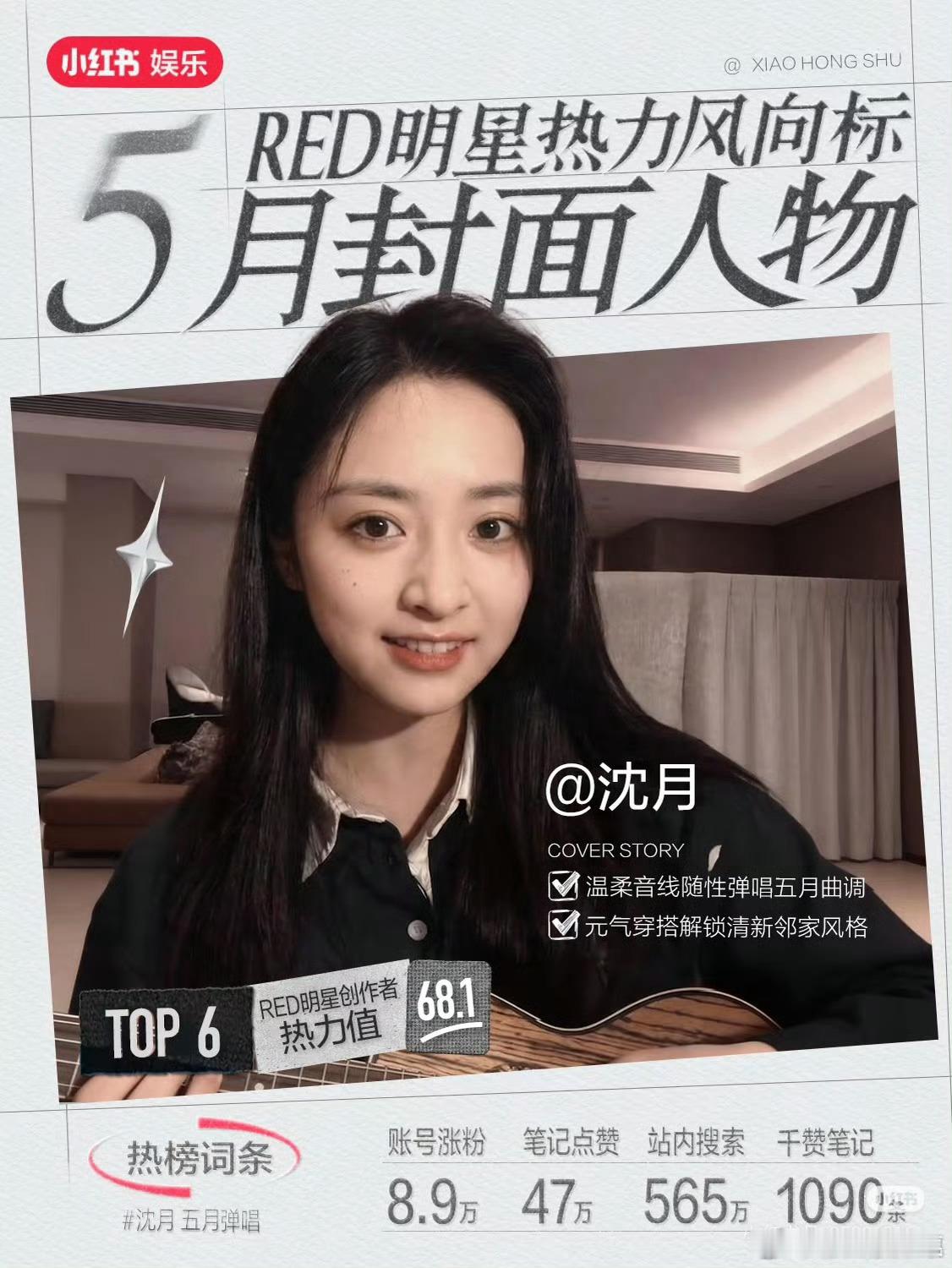 🍠五月封面人物热力值TOP10:赵露思，张凌赫，刘浩存，曾沛慈，虞书欣，沈月，