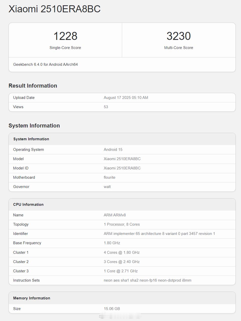 REDMI Note 15 Pro+ 的 Geekbench 6 跑分曝光，搭载