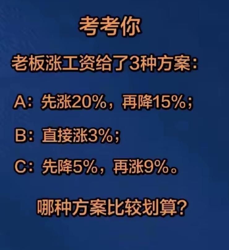 老板涨工资给了三种方案，你觉得哪种最划算？