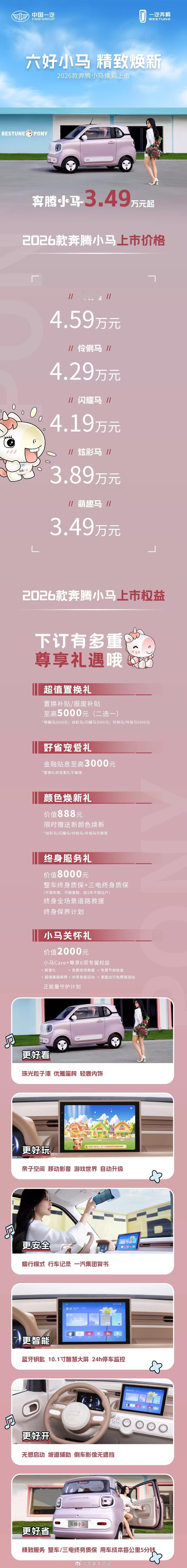 26款奔腾小马上市，售价3.49w起，可享多项限时权益。这台主打城市通勤的小车，
