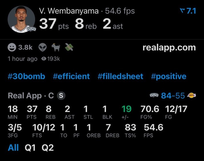 文班亚马真的是外星人！半场就拿下37分8篮板……文班亚马单节25分
