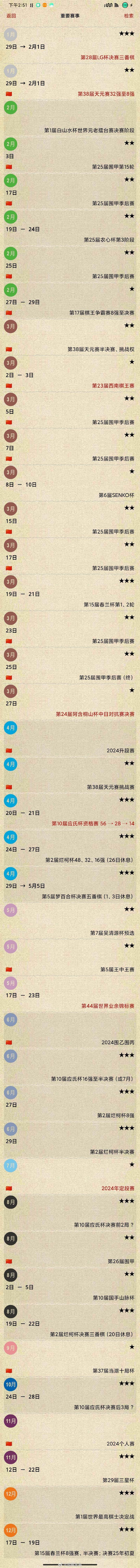 2024年2月主要围棋赛事及后续已知赛事 #围棋# 
