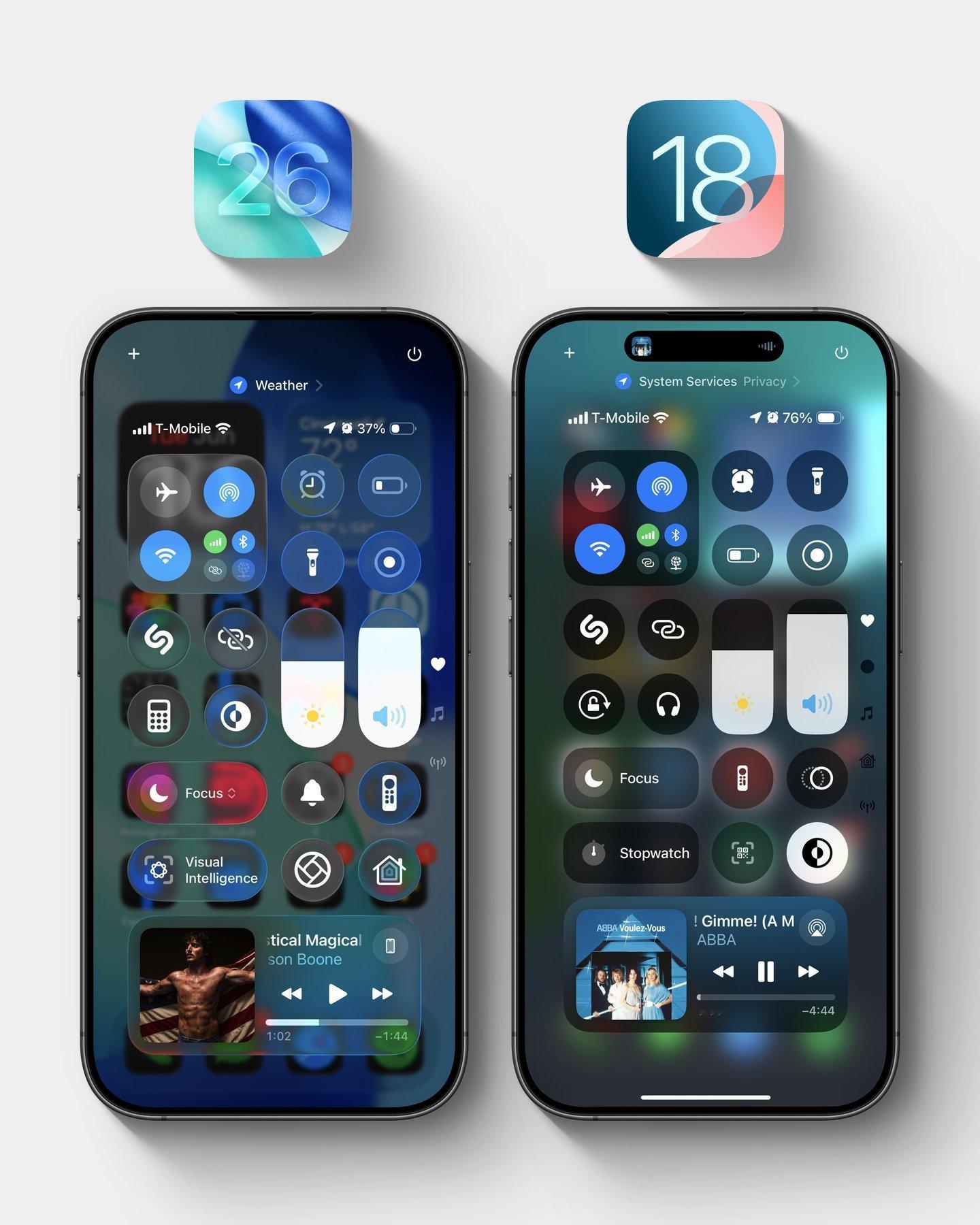 控制中心， iOS 18 vs iOS 26，我都喜欢 ​​​