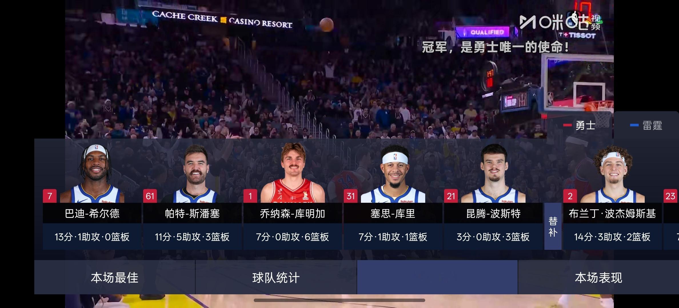 咪咕你这个数据栏，库明加？？？雷霆vs勇士nba