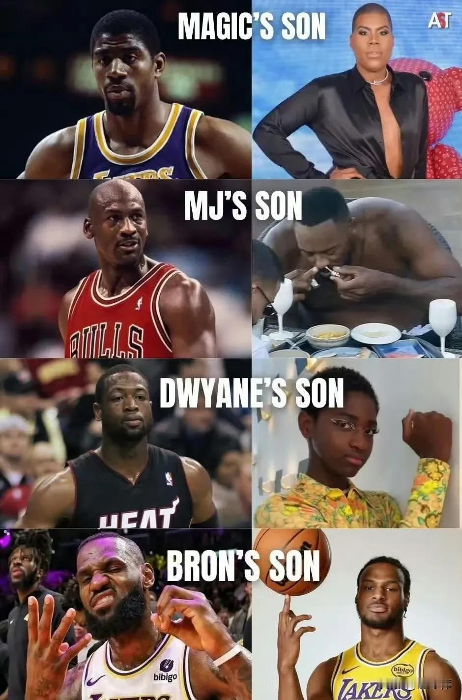 NBA超级球星的儿子，只有老詹的儿子最争气！

魔术师约翰逊的儿子：生儿育女！