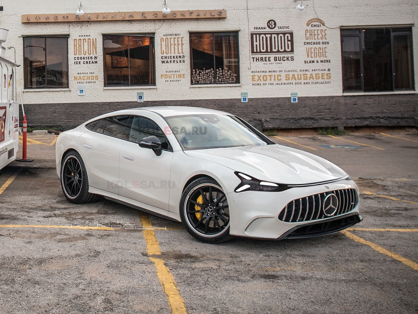 有外媒根据Vision AMG概念车绘制了全新AMG GT 四门电动跑车的渲染图