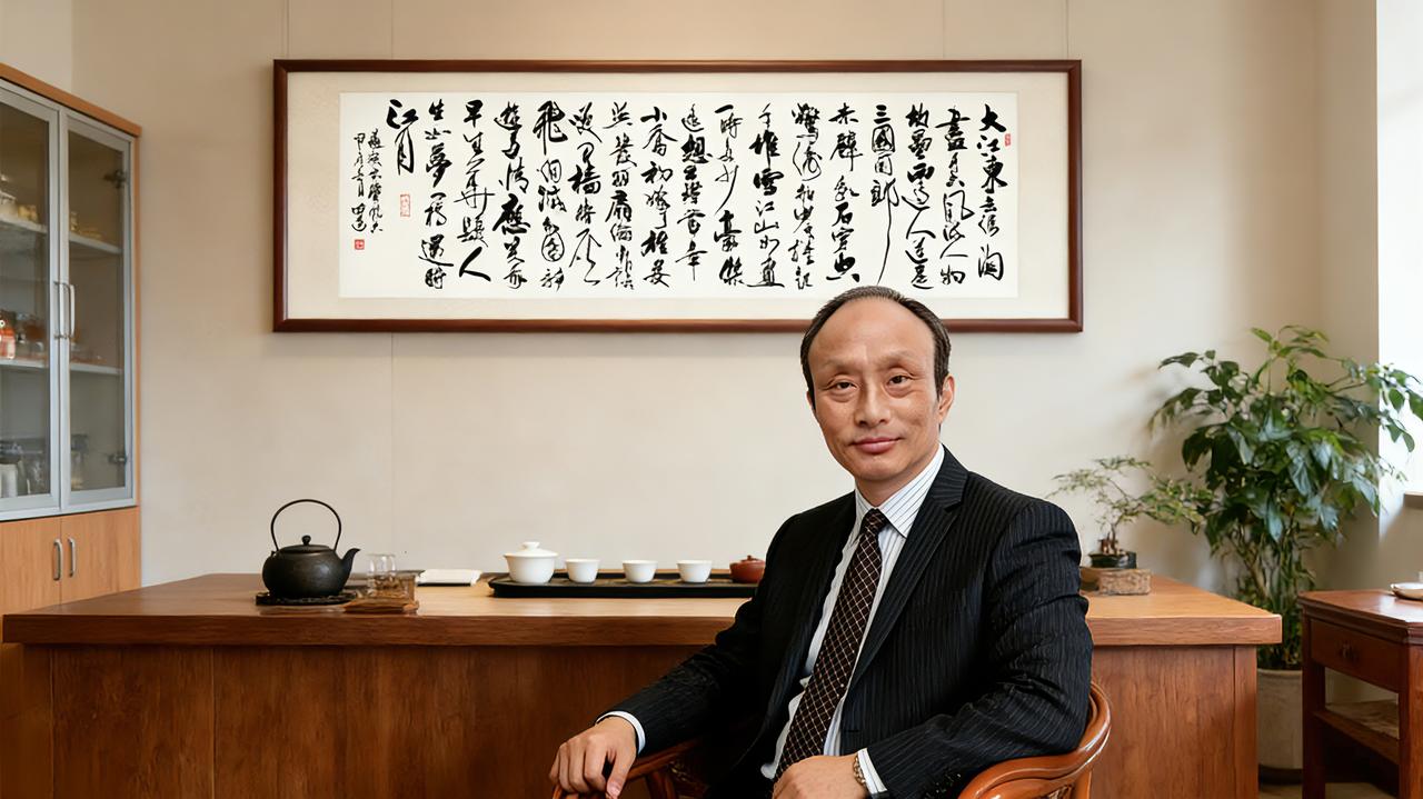 闲居茶室，铺展素纸，以横幅草书书写东坡经典《念奴娇・赤壁怀古》。这首词气韵开阔，