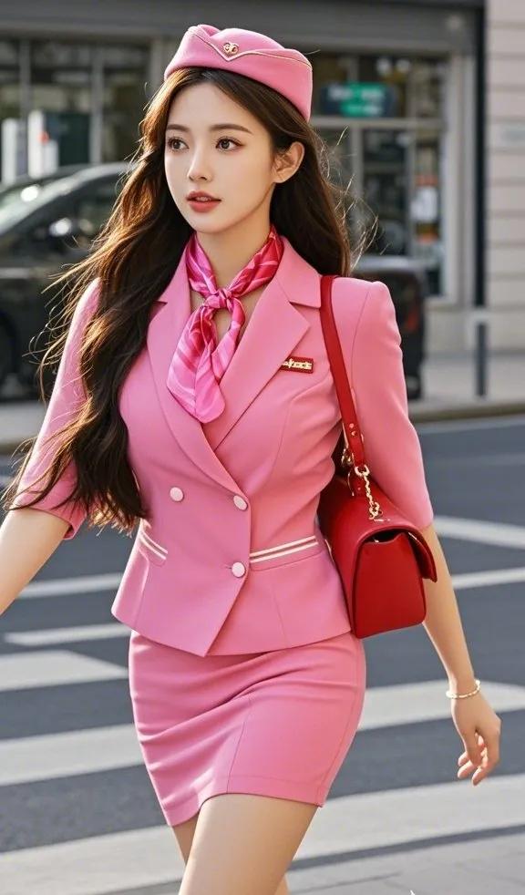 粉嫩空姐风穿搭，元气满满出街啦！💃🏻甜妹穿搭美女 甜妹。漂亮姐姐 甜美气质美