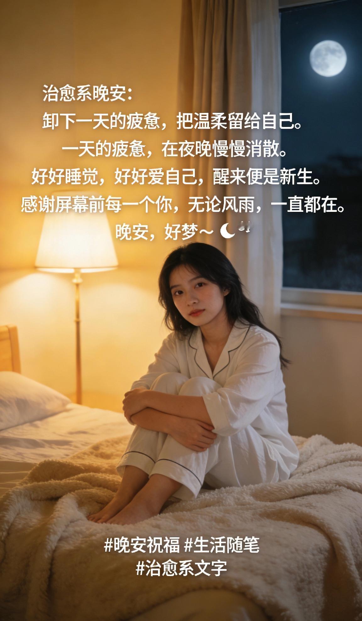 治愈系晚安：卸下一天的疲惫，把温柔留给自己。**


一天的疲惫，在夜晚慢慢消散