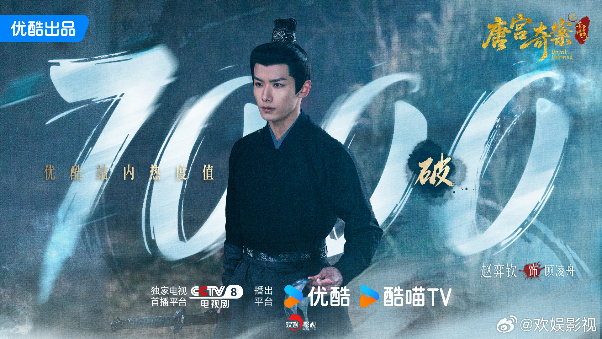 星轨寻真，深宫觅迹。恭喜欢娱影视演员主演的《唐宫奇案 》优酷站内热度值破7000