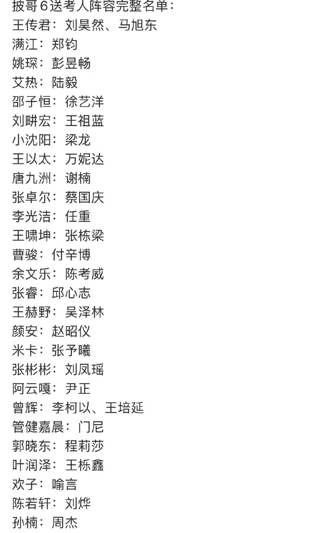 披哥最新送考人名单披哥送考人完整名单 变了好多 
