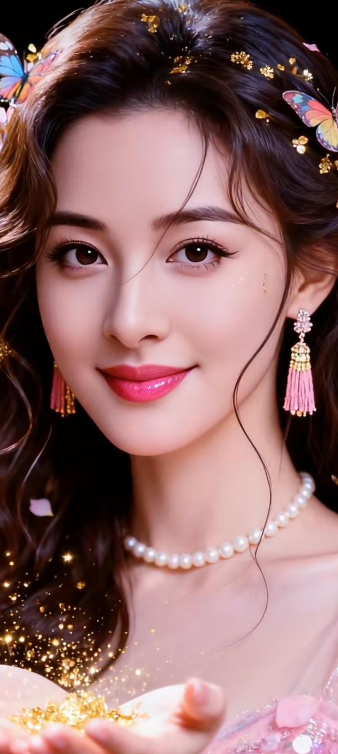 梦幻仙境中的少女，金光闪闪的蝴蝶发饰，甜美粉嫩的妆容，宛如童话中的公主。