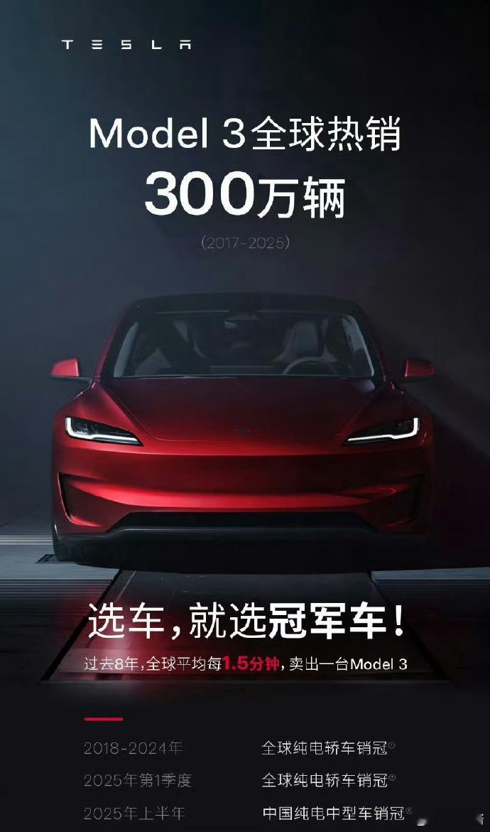 从全球纯电轿车销冠到中国纯电中型车销冠特斯拉加定语，原因竟然是因为小米SU7？特