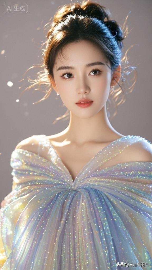 梦幻仙境中的精灵公主，闪耀的彩虹裙装，宛如童话世界中的仙女。