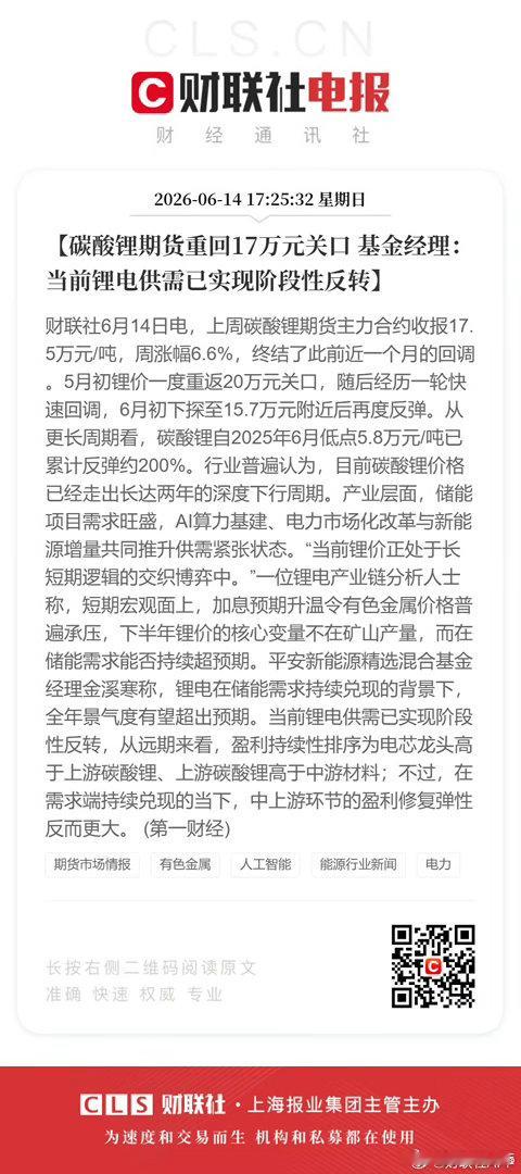 锂矿要开始反弹了吗？ 