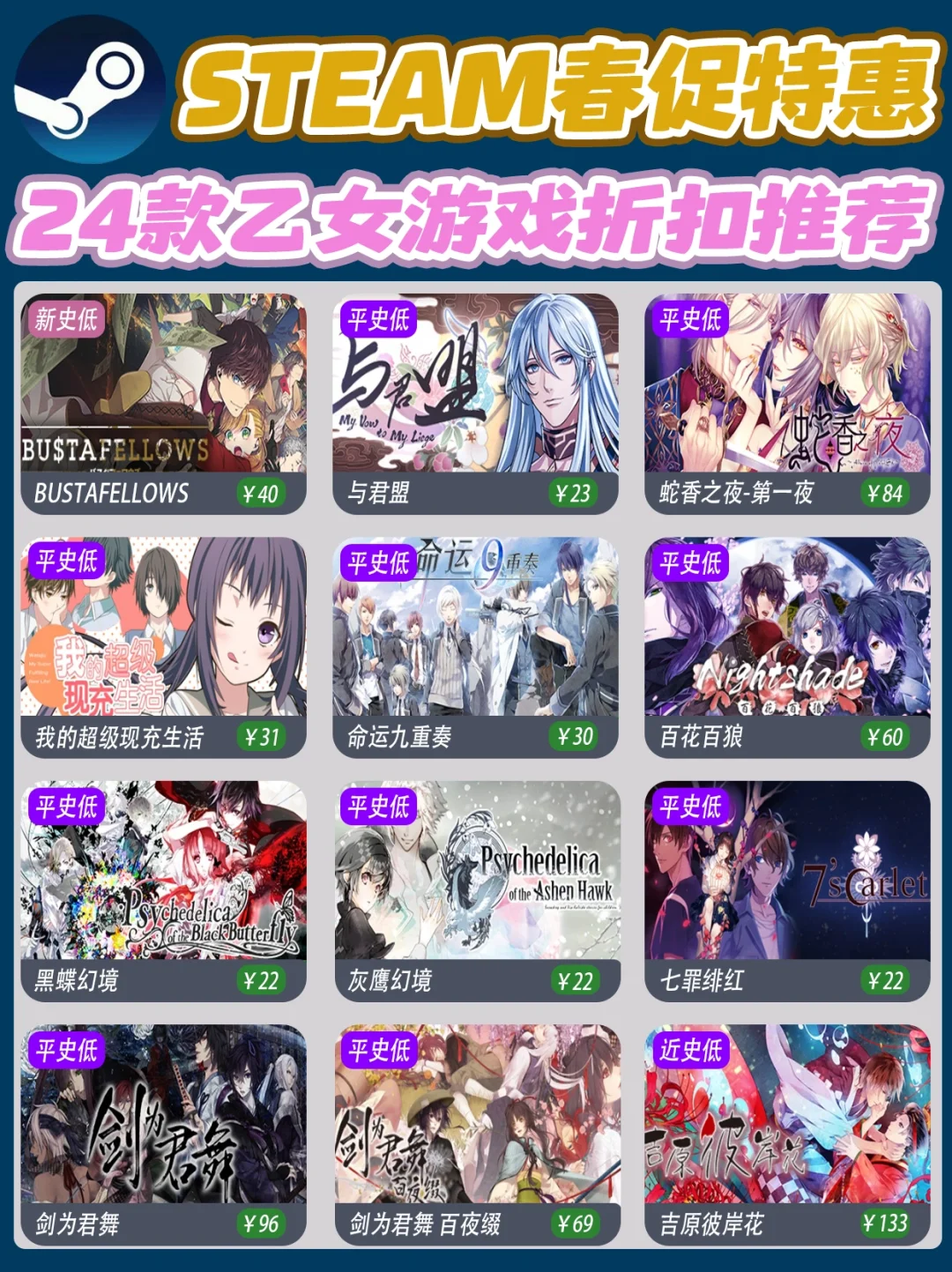 Steam春促特惠‼️24款史低乙女游戏折扣合集