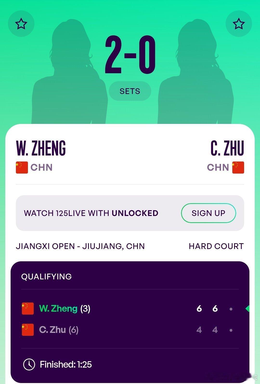 WTA125九江站🇨🇳资格赛决胜轮郑妩双🇨🇳6-4/6-4战胜朱宸汀🇨