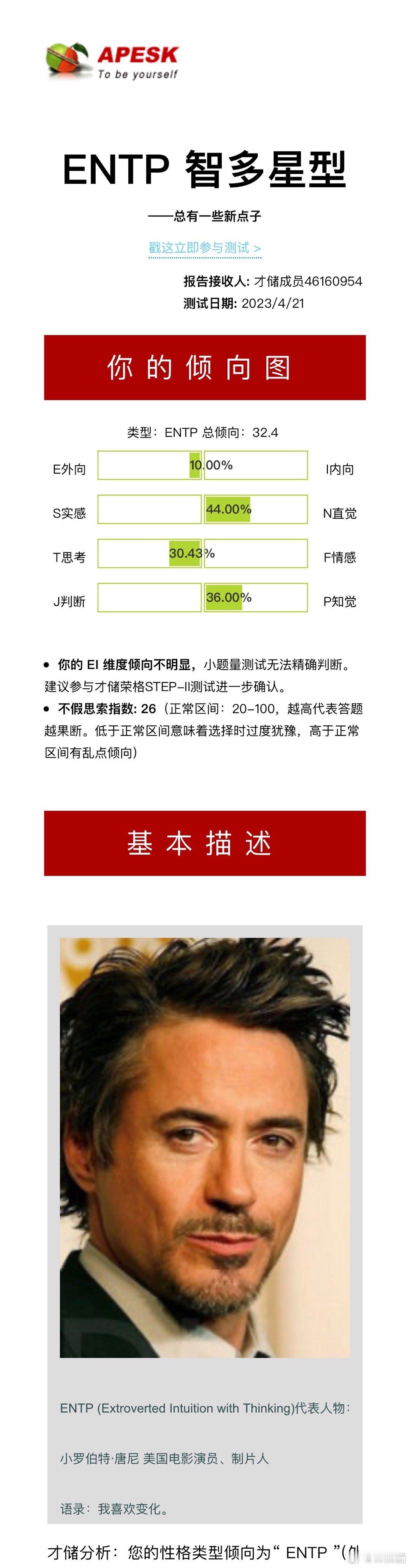 测了一下，没想到我是个e人。 ​​​