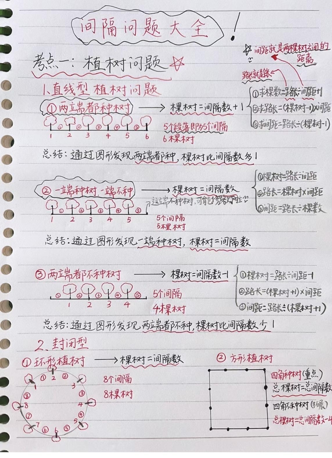 期末必考植树问题公式，家长点赞收藏起来吧