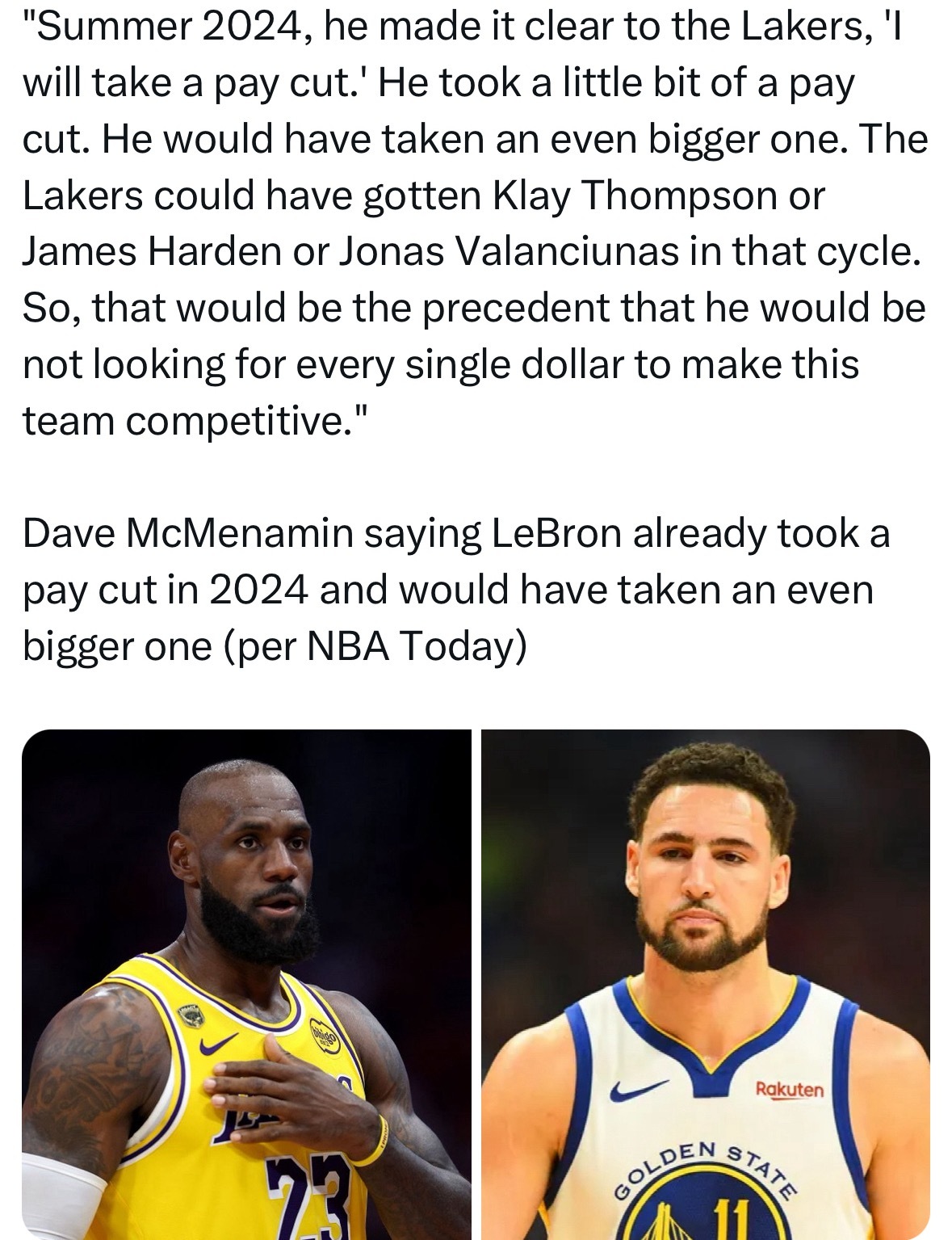 Dave McMenamin：2024年休赛期，勒布朗就明确向湖人表态：“我愿意