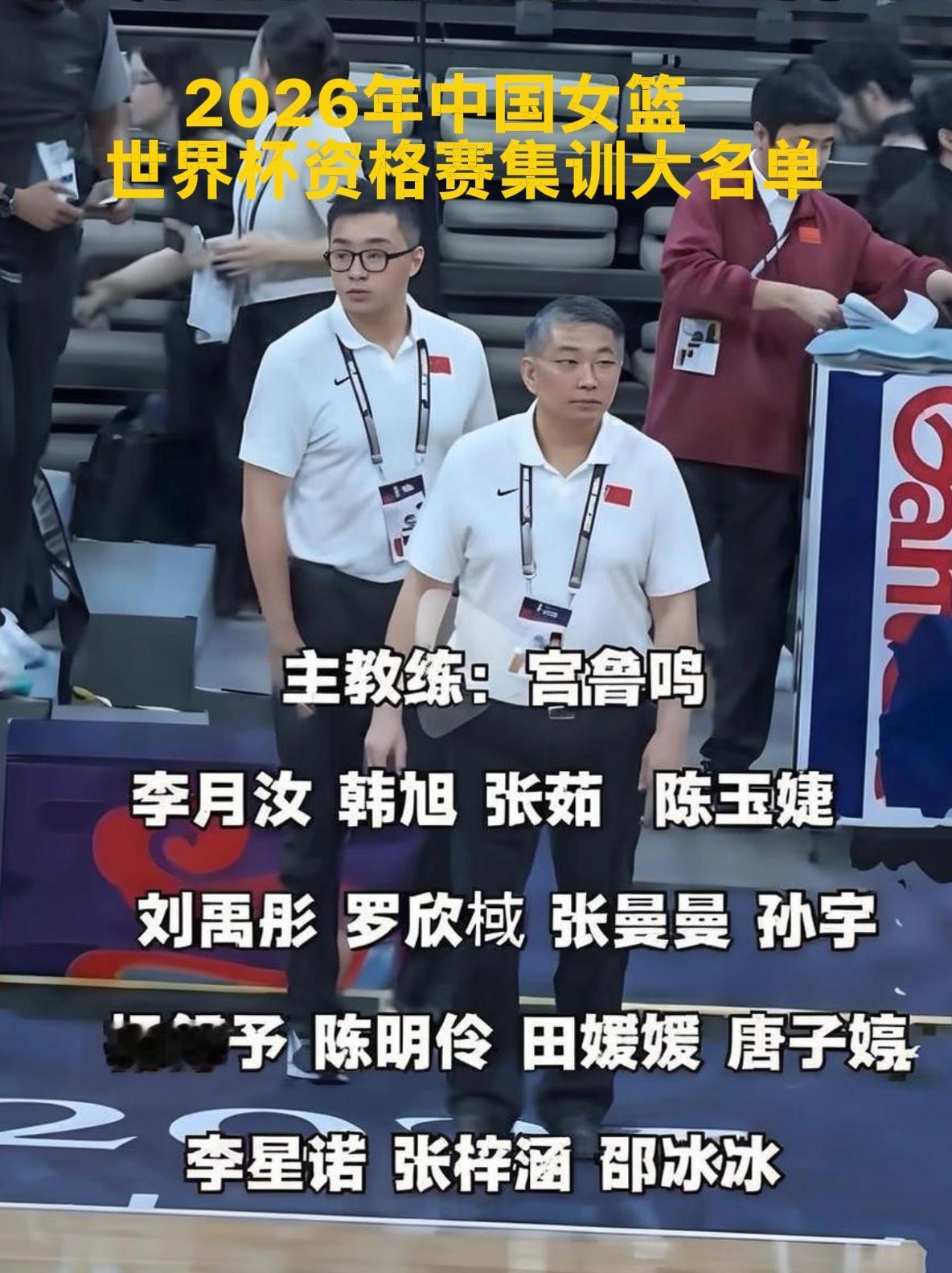 2026年中国女篮
世界杯资格赛集训大名单

主教练：宫鲁呜
队    员：李月