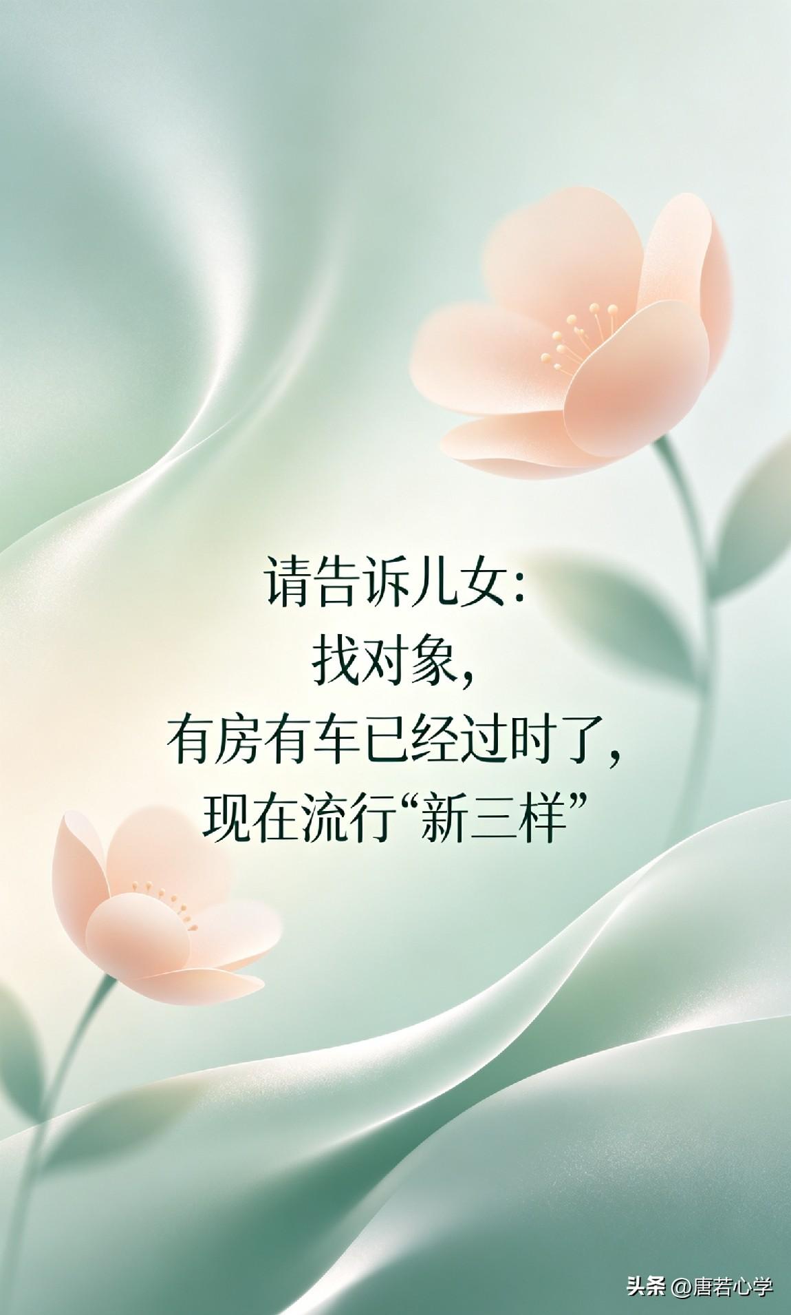 请告诉儿女：找对象，有房有车已经过时了，现在流行“新三样”。

巴菲特说过：“人