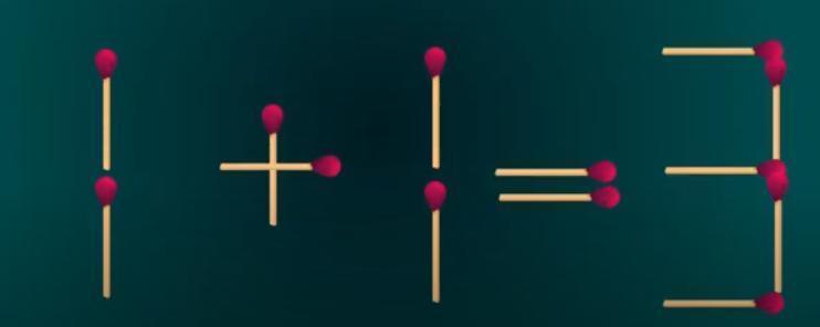 图中是用火柴棒搭成的 “1 + 1 = 3” 算式，现在要挑战超有趣的任务：仅移