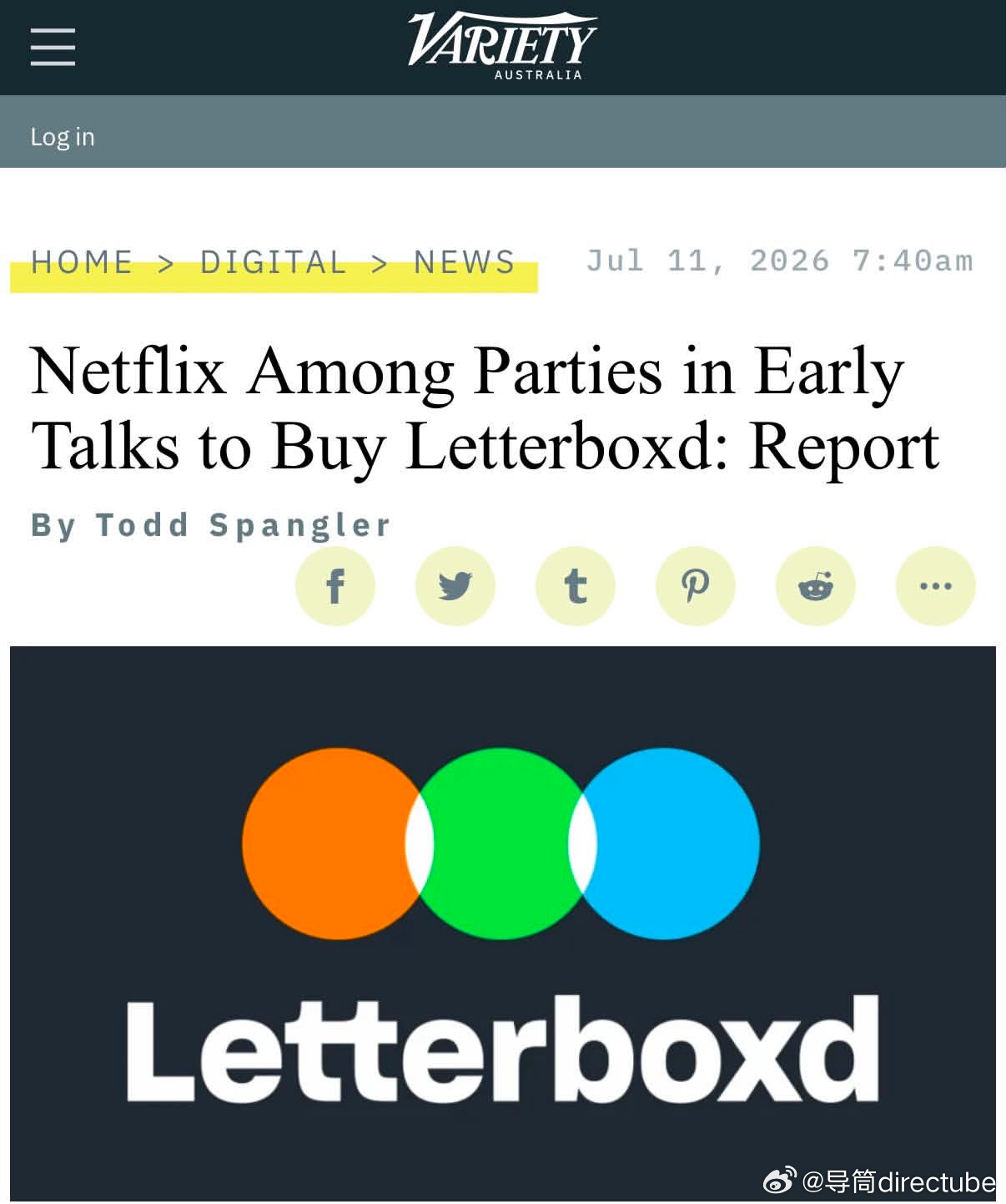 《综艺》报道，Netflix正计划收购美国电影评分网站letterboxd 
