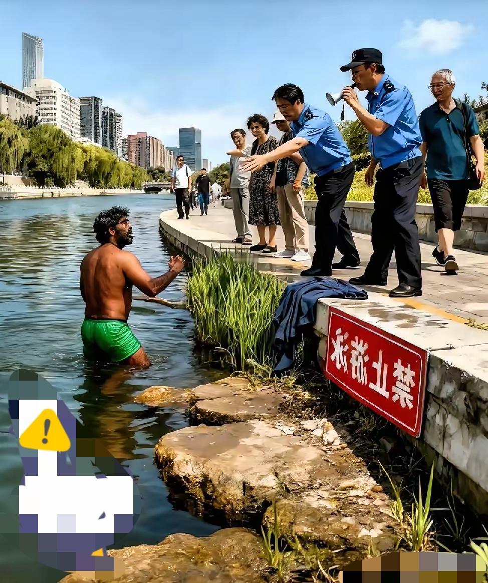 印度男子在北京河里游泳被拦，这事儿闹得挺大！这名男子称在恒河沐浴是传统，可到了北