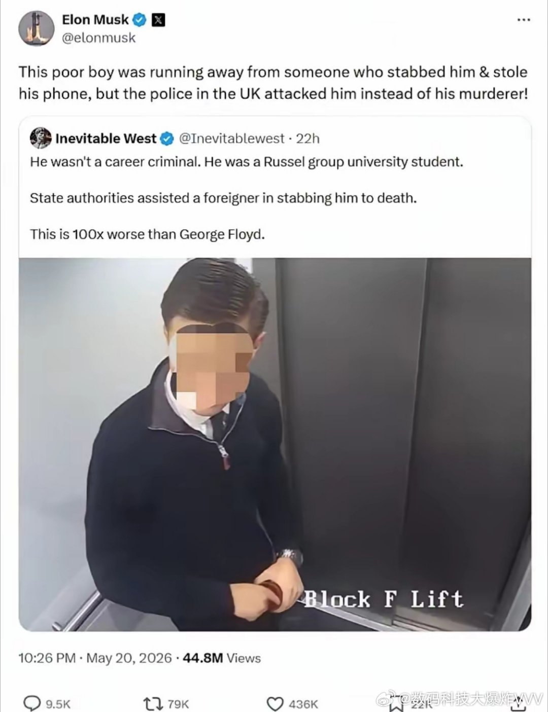 埃隆·马斯克推文翻译：这个可怜的男孩当时正从刺伤他，并偷走他手机的人身边逃跑，但