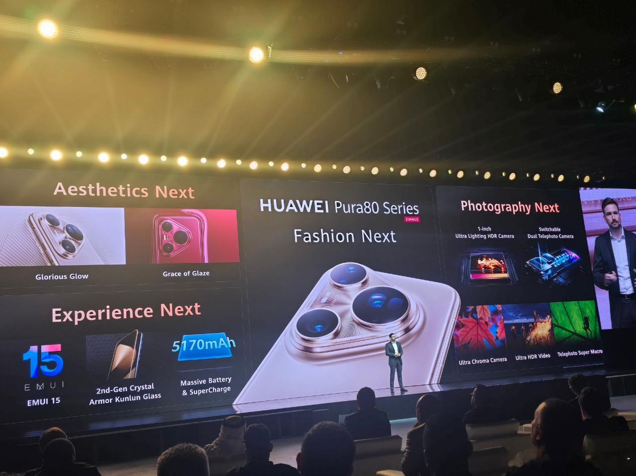 华为Pura80系列在迪拜发布了，EMUI15系统，电池5170mAh比国内小点