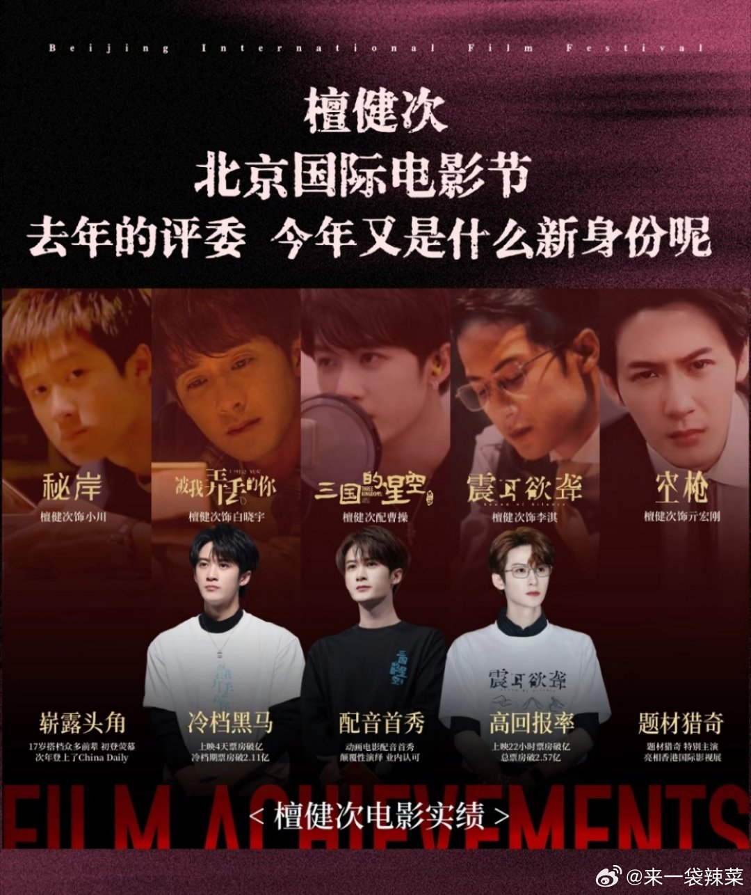 檀健次确定出席今年的北京国际电影节，去年是北影节短片单元评委檀健次，今年将解锁神